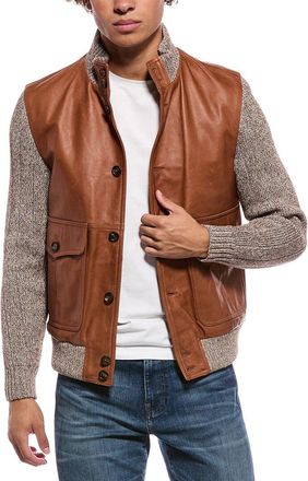 Eleventy Leather Linen-Blend Jacket