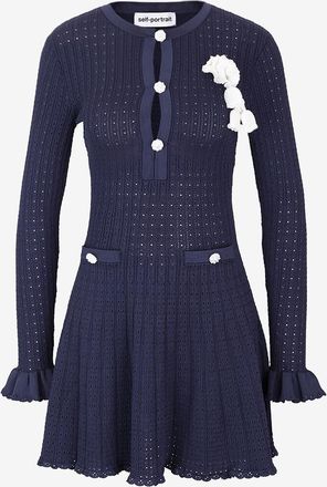 Self Portrait Mini-Lochstrickkleid mit H&auml;kelr&uuml;sche