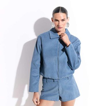 the frolic esclusivo coordinato con giacca harrington effetto camoscio blu