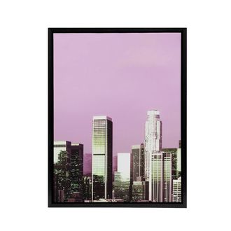 Artery8 Skyline view of Los Angeles California Highsmith Framed Canvas Art in Pink | Size: W24 x H32