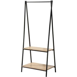 OEM Perchero 2 Baldas Estilo Industrial - Negro Y Efecto Madera