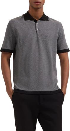 Bugatchi Geometric Jacquard Polo Sweater in Black at Nordstrom, Size Xx-Large