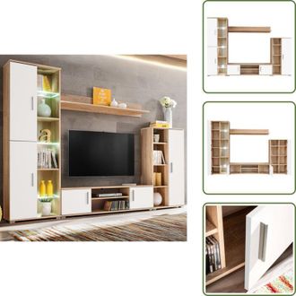 vidaXL The Living Store Parete Attrezzata Porta TV con Luci LED Rovere Sonoma e Bianco - Armadi laterali