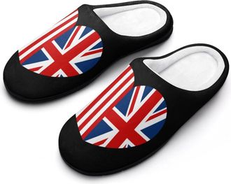 Generic UK & US Heart Flag Cotton Womens Slip-on Slippers Winter Warm House Shoes with Rubber Sole for Home Office Hotel