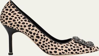 Manolo Blahnik 90mm Hangisi Calf Hair Pumps with Crystal Buckle