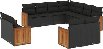 vidaXL Set De Sof&aacute;s De Jard&iacute;n 11 Pzas Y Cojines Rat&aacute;n Sint&eacute;tico Negro Vidaxl