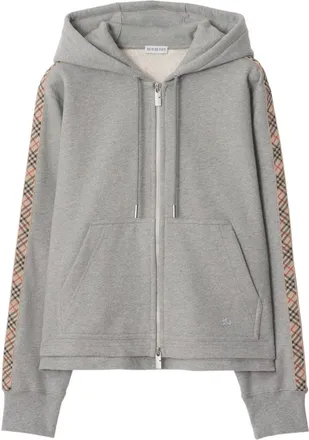 Burberry Check Detail Cotton Hoodie-Donna
