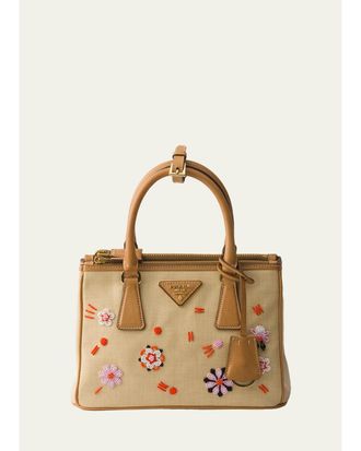 Prada Galleria Floral Embroidered Leather Tote Bag