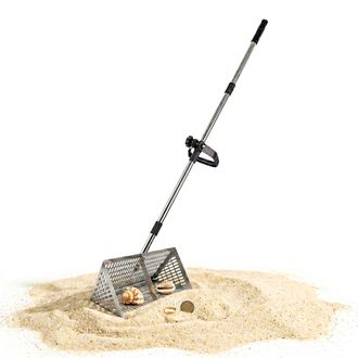 Relaxdays Relaxdays Rastrillo De Playa, Tamiz 40 Cm, Mango 140 Cm, Para Detectores, Pesca Y Tesoros, Acero Inoxidable, Plateado