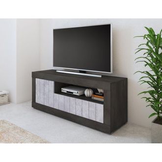 Dmora Mueble Para Tv Lucino, Apertura Abatible Y Al Aire, 3 Puertas, 4 Espacios, 136.9x41.8x56h Cm Negro
