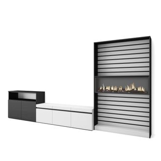 Skraut Home Skraut Home - Muebles De Sal&oacute;n Para Tv, Conjunto De Muebles Comedor, 360x186x35cm, Para Tv Hasta 65, Chimenea El&eacute;ctrica, Estilo Moderno, Blanco Y Negr