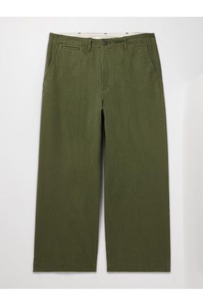 Beams Plus Wide-Leg Herringbone Cotton-Twill Trousers