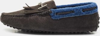 Tod's Tods Grey Shearling And Suede Double T Driver Loafers