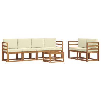 vidaXL Conjunto De Sof&aacute;s De Exterior Con Coj&iacute;n 7 Pcs Natural Y Crema Vidaxl