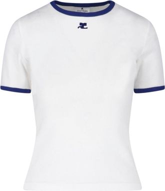 Courr&egrave;ges White Signature Contrast Trim T-Shirt