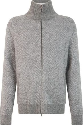 Herno Cardigan met rits en hoge kraag - Heren - Vesten - Grijs - L - Wol - Truien & Vesten