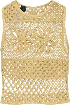 Pinko Fantasy Net Top voor Vrouwen - Dames - Ronde hals truien - Geel - S - Truien & Vesten