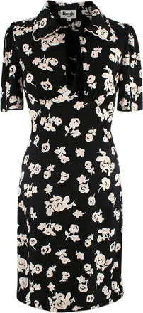 Rouje Black and Cream Floral V-Neck Dress Size XS