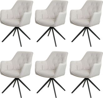 Hhg [nunca Usado] Juego De 6 Sillas De Comedor Hhg-503, Silla De Cocina Silla Tapizada Con Reposabrazos, Giratoria, Metal Tela/textil, Crema-beige