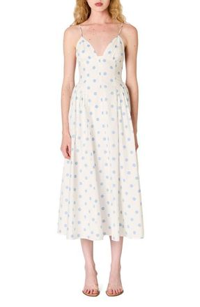 Nia Sydney Polka Dot Sweetheart Neck Midi Dress in Sky at Nordstrom, Size X-Large