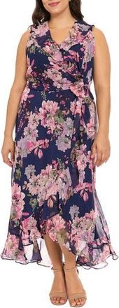 London Times Chiffon Ruffle Dress in Navy/Pink at Nordstrom Rack, Size 16W