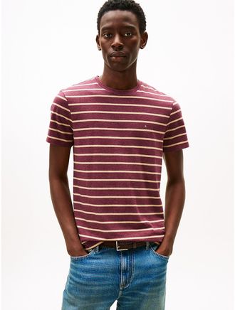 Tommy Hilfiger Mens Extra Slim Stripe Stretch-Cotton T-Shirt - Red - XXL
