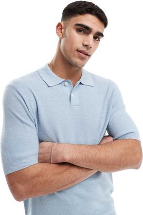 Levi's Polo in maglia a punto riso misto lino e cotone azzurra-Blu