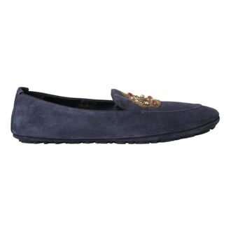 Dolce & Gabbana Loafers, male, Blue, 6 UK, Blue Leather Crystal Crown Loafers Shoes