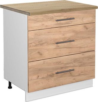 Vicco Mueble Bajo De Cocina Fame-line, Roble Dorado, 80 Cm Con 3 Cajones, Et Roble