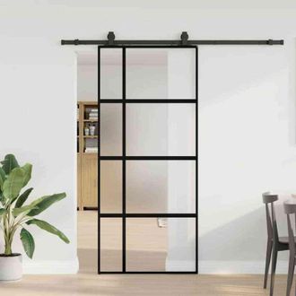 vidaXL Puerta Corredera Con Herrajes Negro 90x205 Cm Vidrio Templado Vidaxl