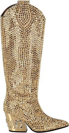 Philipp Plein Cow Boy Mid-Heel Laarzen Gothic Plein met Kristallen - Dames - Cowboylaarzen - Geel - 37 EU - Leer - Schoenen