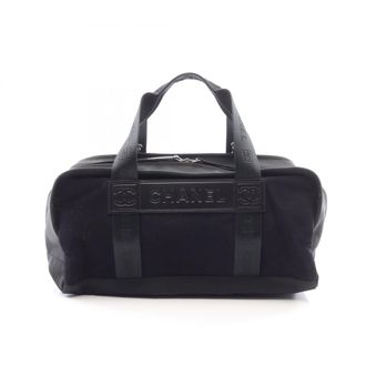 Chanel Black Wool Leather Nylon Canvas Tote Bag (Pre-Owned)