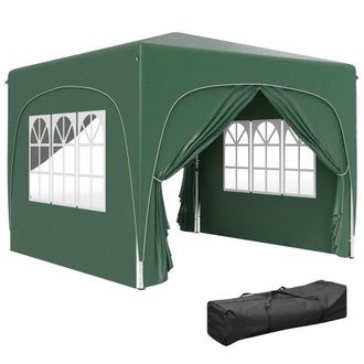 Matteo Pop-Up Gazebo Shelter - Dark Green, 3x3m with Accessories in Dark Green