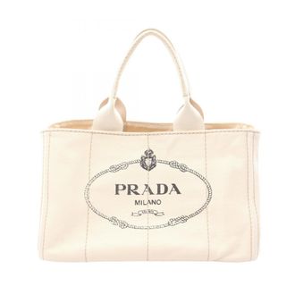 Prada White Canvas Handbag Tote Bag (Pre-Owned)