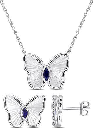 Mimi & Max 3/8ct TGW Created Blue Sapphire Butterfly Jewelry Set Sterling Silver