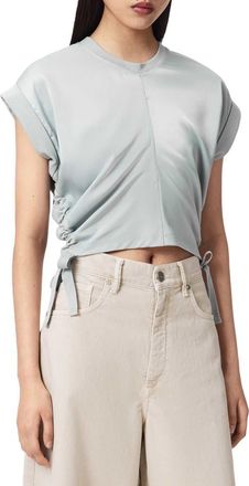 AllSaints Mira Cinched Side Satin T-Shirt in High Rise Blue at Nordstrom, Size X-Small