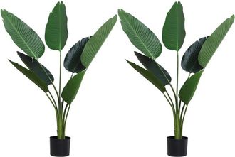 OUTSUNNY 2 Palmas Artificiales 120 Cm Plantas Artificiales &Aacute;rboles Artificiales Con 7 Hojas Y Maceta Para Decoraci&oacute;n Hogar Oficina Sal&oacute;n Verde