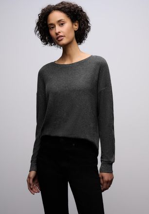 Street One Langarmshirt STREET ONE, Damen, Gr. 36, gravel grau meliert, Jersey, Obermaterial: 80% Viskose, 15% Polyester, 5% Elasthan, meliert, regular fit norma