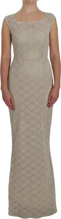 Dolce & Gabbana Womens Lace Maxi Dress Beigenoc10101 - Light Grey Cotton - Size EU 36 (Womens)