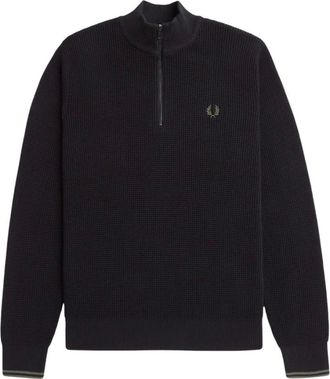 Fred Perry Truien & Vesten, Heren, Zwart, M, Katoen, Waffle Stitch Half Zip Jumper