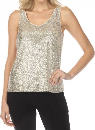 Joseph Ribkoff Sequined V-Neck Sleeveless Top In Silver/nude