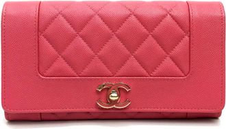 Chanel Matelasse Pink Grained Calfskin Long Wallet (Bi-Fold) (Pre-Owned)