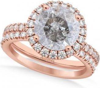 Allurez Salt & Pepper & White Diamond Round-Cut Halo Bridal Set 14K Rose Gold (2.77ct)