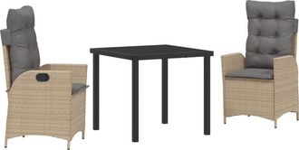 vidaXL Garden Dining Set 3 pcs Beige Poly Rattan Vidaxl