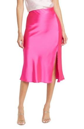 Renee C Satin Slit Midi Skirt in Fuchsia at Nordstrom Rack, Size Medium
