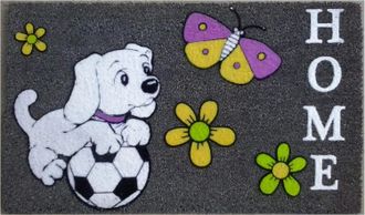 Imports Decor Soccer Dog Coir Door Mat, Cute Puppy with Soccer Ball Coconut Fiber Doormat, Non-Slip PVC Backing Indoor Outdoor Entrance Rug