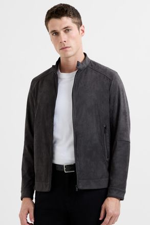 French Connection Mens Chocolate Suede-Style Funnel Neck Zip-Up Jacket - Size X-Large