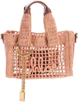 Chlo&eacute; Mini Summer Banana Crochet Raffia East/West Tote in Summery Beige at Nordstrom