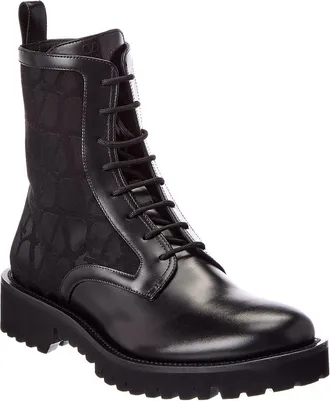 Valentino Toile Iconographe Canvas & Leather Combat Boot