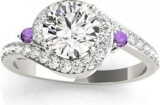 Allurez Halo Swirl Amethyst & Diamond Engagement Ring 14k White Gold (0.48ct)